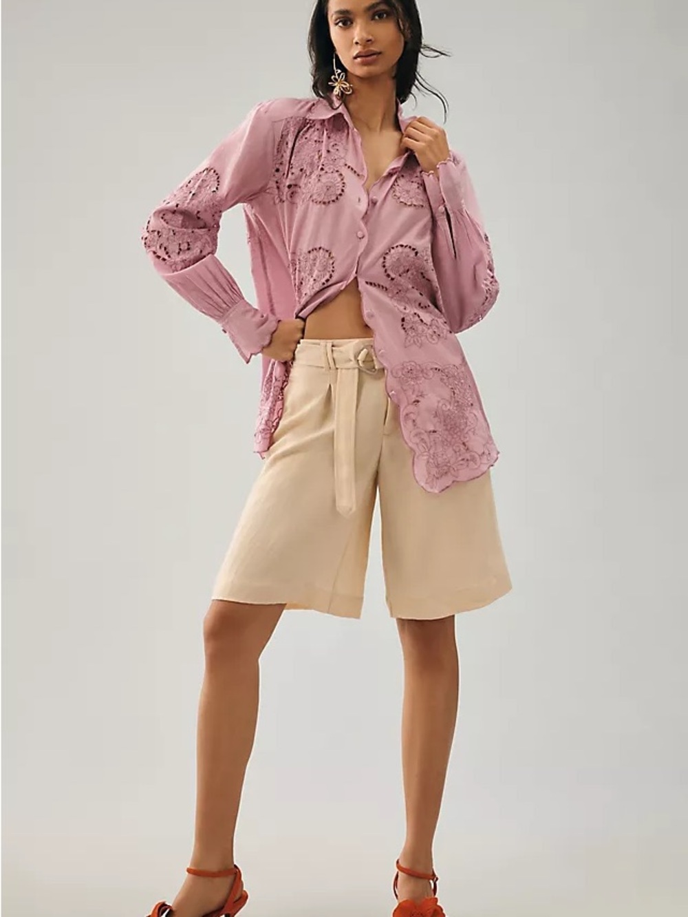 Anthropologie Dusty Rose Eyelet Button-Down Shirt